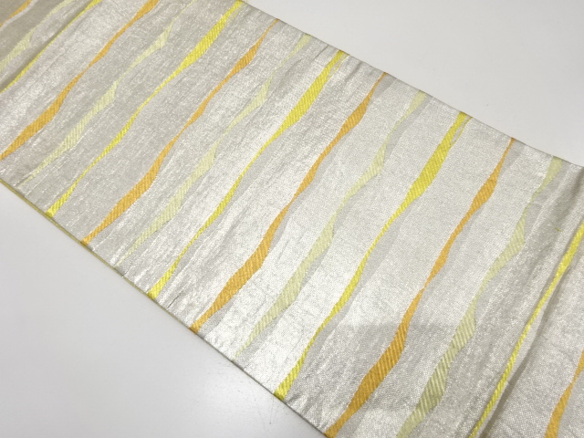 JAPANESE KIMONO / ANTIQUE FUKURO OBI / SILK / WOVEN WAVY STRIPE